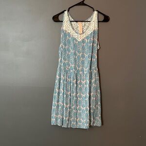 Annabella Blue and Cream Lace Mini Dress